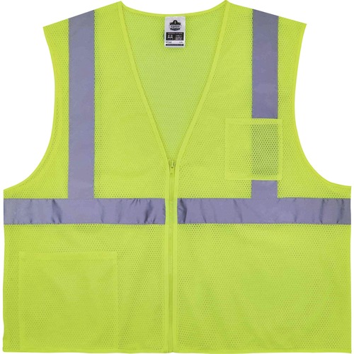 GloWear 8256Z Treated Polyester Hi-Vis Class 2 Vest - Recommended for: Accessories - Small/Medium Size - Zipper Closure - Lime - Machine Washable, Breathable, Durable, Flame Resistant, Reflective Strip, Interior Pocket, High Visibility - 1 Each