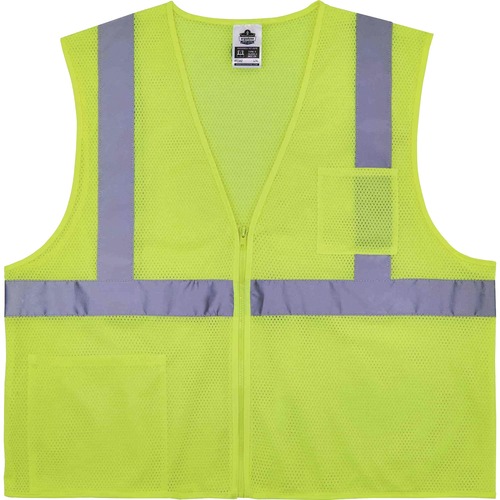 GloWear 8256Z Treated Polyester Hi-Vis Class 2 Vest - Recommended for: Accessories - 4-Xtra Large/5-Xtra Large Size - Zipper Closure - Lime - Machine Washable, Breathable, Durable, Flame Resistant, Reflective Strip, Interior Pocket, High Visibility - 1 Ea