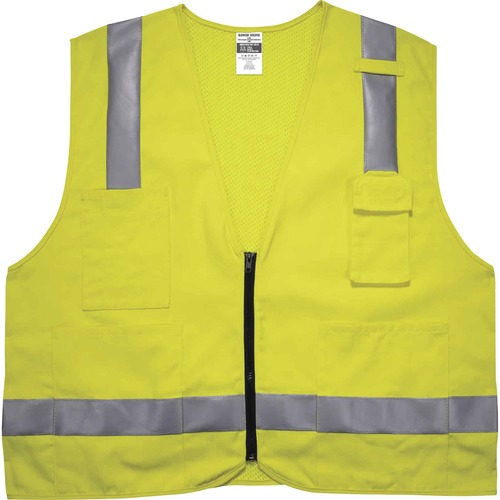 GloWear 8262FRZ Hi-Vis Flame-resistant Surveyor Vest - Class 2, NFPA 70E, Mesh - Recommended for: Accessories, Electrical, Petrochemical, Oil & Gas, Refinery - Large/Extra Large Size - Zipper Closure - Lime - Machine Washable, Mic Tab, Breathable, Reflect