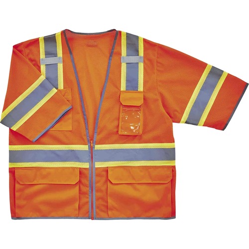 GloWear 8346Z Two-Tone Hi-Vis Class 3 Surveyor Vest - Recommended for: Gloves, Tablet, Notebook, Accessories, Flagger, Airport, Baggage Handling, Forestry, Utility, Parking Attendant, ... - Large/Extra Large Size - Zipper Closure - Orange - Breathable, Mi