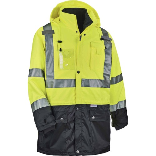 Ergodyne 8388 Type R Class 3/2 Thermal Jacket Kit - Small Size - Dirt Protection - Zipper Closure - Polyurethane, 300D Oxford Polyester, Thinsulate - Lime - Breathable, Pocket, Front Pocket, Reflective, Mic Tab, Weather Proof, Inset Hood, Cell Phone Pocke