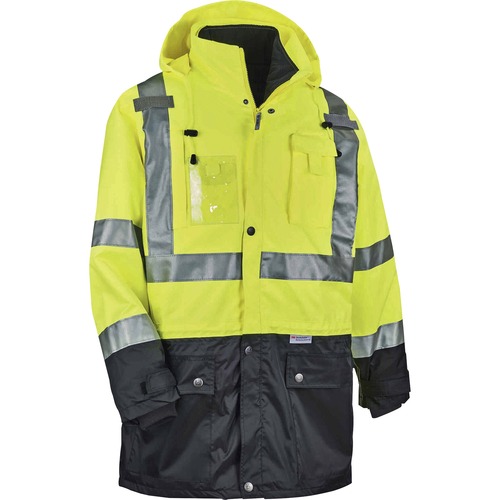 Ergodyne 8388 Type R Class 3/2 Thermal Jacket Kit - 4-Xtra Large Size - Dirt Protection - Zipper Closure - Polyurethane, 300D Oxford Polyester, Thinsulate - Lime - Breathable, Pocket, Front Pocket, Reflective, Mic Tab, Weather Proof, Inset Hood, Cell Phon