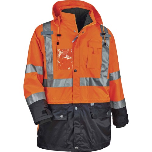 Ergodyne 8388 Type R Class 3/2 Thermal Jacket Kit - 5-Xtra Large Size - Dirt Protection - Zipper Closure - Polyurethane, 300D Oxford Polyester, Thinsulate - Orange - Breathable, Pocket, Front Pocket, Reflective, Mic Tab, Weather Proof, Inset Hood, Cell Ph