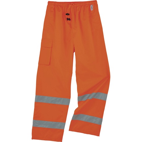 GloWear 8915 Class E Rain Pants - For Rain Protection - Small (S) Size - Orange - Polyurethane, 300D Oxford Polyester, Polyester Mesh