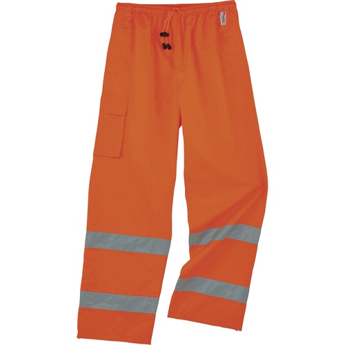GloWear 8915 Class E Rain Pants - For Rain Protection - 4XL Size - Orange - 300D Oxford Polyester, Polyurethane, Polyester Mesh
