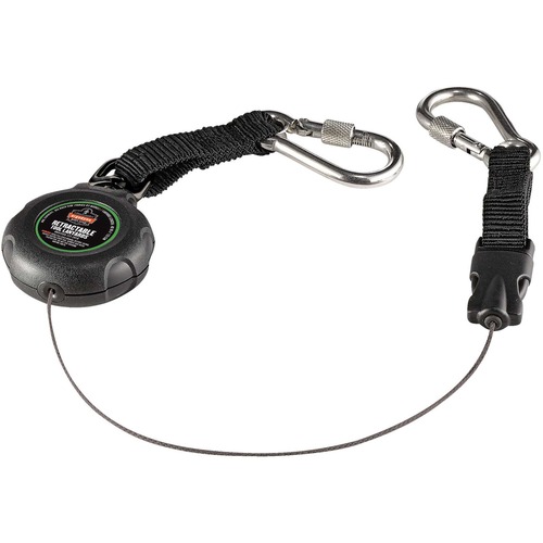 Squids 3000 Retractable Tool Lanyard w/ Dual SS Carabiners - 1lb - 1 Each - 1 lb Load Capacity - Standard - Clip/Buckle Attachment - 1.5" Height x 12.5" Width x 5" Length - Black - Stainless Steel, Acrylonitrile Butadiene Styrene (ABS), Plastic