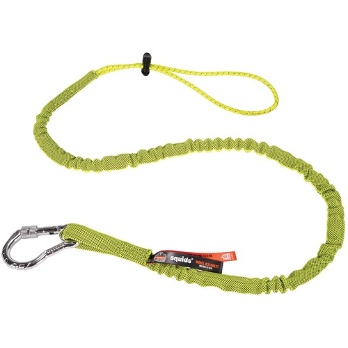 Squids 3100 Extended Single Carabiner Tool Lanyard - 6 / Carton - Yes - 10 lb Load Capacity - Extended - Carabiner Attachment - 11.3" Height x 1" Width x 54" Length - Lime - Aluminum, Nylon Webbing