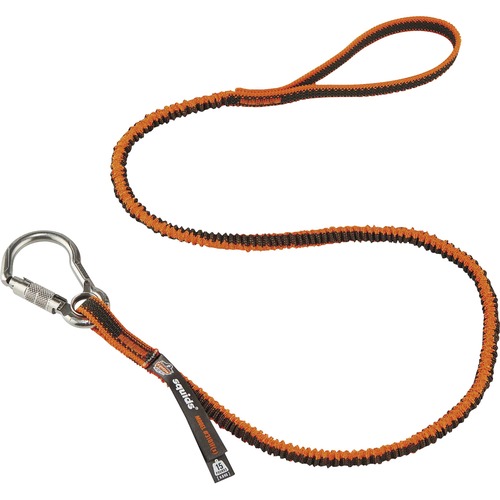 Squids 3101F(x) Tool Lanyard - Stainless-Steel Carabiner + Loop - 15lbs / 6.8kg - 6 / Carton - 15 lb Load Capacity - Standard - Carabiner Attachment - 11.3" Height x 1.3" Width x 48" Length - Orange, Gray - Stainless Steel, Polyester Elastic, Nylon