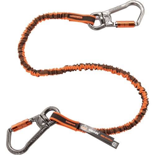 Squids 3119F(x) Double-Locking Dual Carabiner Tool Lanyard with Swivel - 25lbs - 6 / Carton - 25 lb Load Capacity - Standard - Carabiner Attachment - 11.3" Height x 1.3" Width x 48" Length - Orange, Gray - Anodized Aluminum Alloy, Nylon