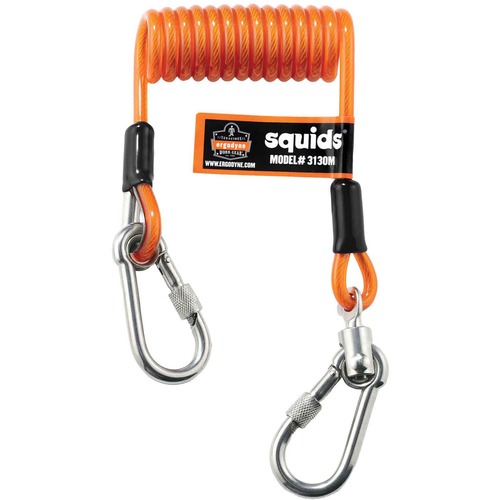 Squids 3130M Coiled Cable Lanyard - 5lb - 6 / Carton - 5 lb Load Capacity - Standard - Carabiner Attachment - 11" Height x 2" Width x 48" Length - Orange - Stainless Steel, Polyurethane