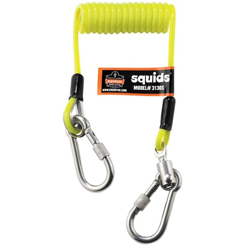 Squids 3130S Coiled Cable Lanyard - 2lbs - 6 / Carton - 2 lb Load Capacity - Standard - Carabiner Attachment - 11" Height x 2" Width x 48" Length - Lime - Stainless Steel, Polyurethane