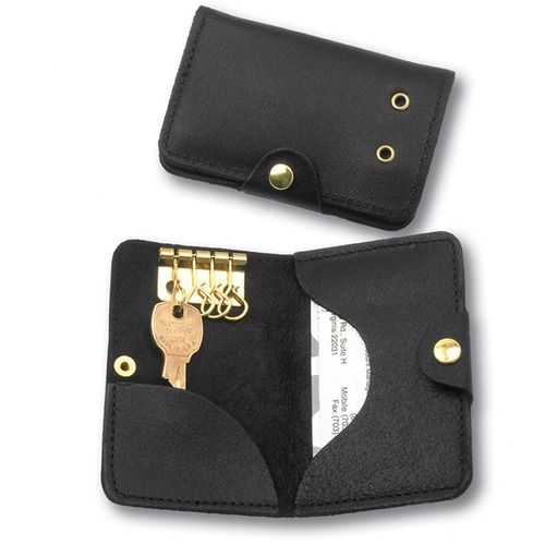 SKILCRAFT Carrying Case Key, Credit Card - Black - Leather Body - Ring - 4" Height x 2.3" Width - 1 Pack