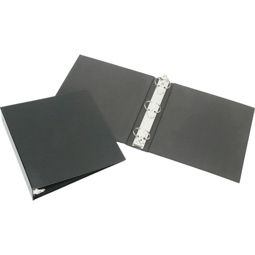 SKILCRAFT Turned Edge 3-Ring Binder - 2" Binder Capacity - Letter - 8 1/2" x 11" Sheet Size - 3 Ring(s) - Fastener(s): Round Ring - Pocket(s): Internal - LeatherGrain, Leatherette - Black - Recycled - Turned Edge - 1 Each