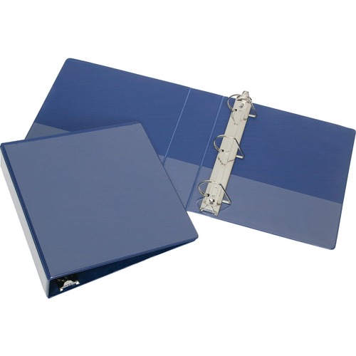 SKILCRAFT Slant D-Ring View Binder - 3" Binder Capacity - Letter - 8 1/2" x 11" Sheet Size - 3 Ring(s) - Fastener(s): Slant D-Ring - Pocket(s): Inside Front & Back - Vinyl, Board - Blue - Clear Overlay, Spine, Unpunched, Punched, Heavy Duty, Tear Resistan