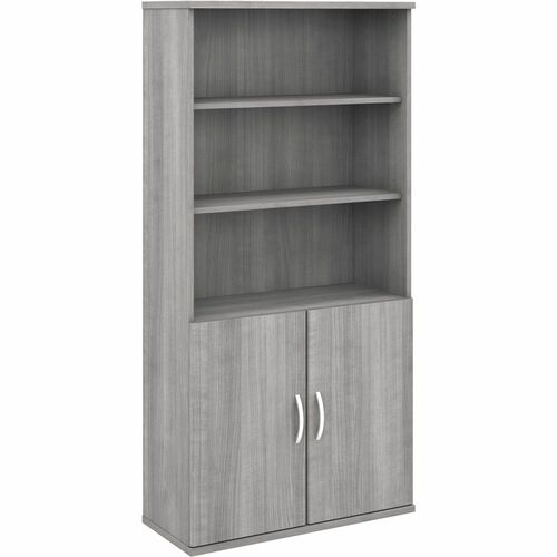 Bush Business Furniture Studio C 5 Shelf Bookcase with Doors - 36"72" Bookcase - 2 Door(s) - 5 Shelve(s) - 3 Adjustable Shelf(ves) - Finish: Platinum Gray, Thermofused Laminate (TFL)