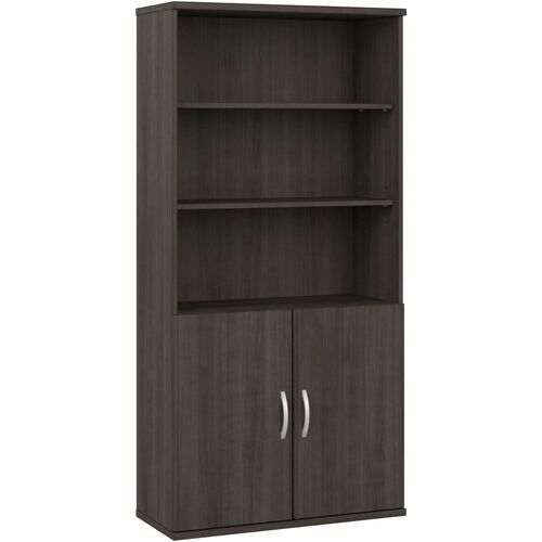 Bush Business Furniture Studio C 5 Shelf Bookcase with Doors - 36"72" Bookcase - 2 Door(s) - 5 Shelve(s) - 3 Adjustable Shelf(ves) - Finish: Storm Gray, Thermofused Laminate (TFL)