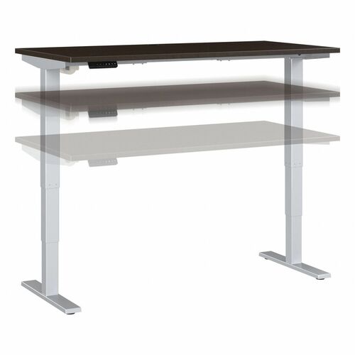 Bush Business Furniture Move 40 Series 60w X 30d Electric Height Adjustable Standing Desk - Mocha Cherry Rectangle Top - Silver T-shaped Base - 176 lb Capacity - Adjustable Height - 28.17" to 48.24" Adjustment x 59.45" Table Top Width x 29.37" Table Top D