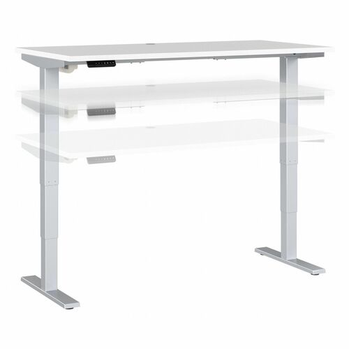 Bush Business Furniture Move 40 Series 60w X 30d Electric Height Adjustable Standing Desk - White Rectangle Top - Silver T-shaped Base - 176 lb Capacity - Height Adjustable - 28.17" to 48.24" Adjustment - 59.45" Table Top Width x 29.37" Table Top Depth - 