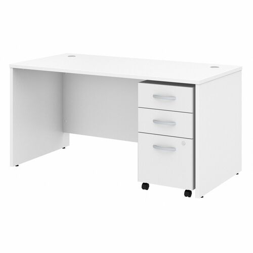 Bush Business Furniture Studio C 60W x 30D Office Desk with Mobile File Cabinet - 60" x 30" Desk - 3 x File, Box Drawer(s) - Band Edge - Finish: White, Thermofused Laminate (TFL)