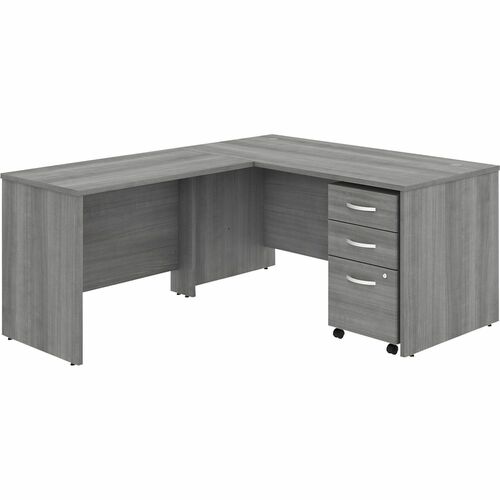 Bush Business Furniture Studio C 60W x 30D L Shaped Desk with Mobile File Cabinet and 42W Return - 60" x 30" Desk, 42" Return - 3 x Box, File Drawer(s) - Band Edge - Finish: Platinum Gray, Thermofused Laminate (TFL)