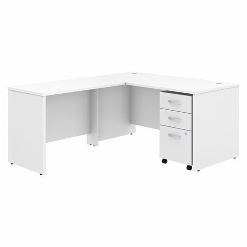 Bush Business Furniture Studio C 60W x 30D L Shaped Desk with Mobile File Cabinet and 42W Return - 60" x 30" Desk, 42" Return - 3 x Box, File Drawer(s) - Band Edge - Finish: White, Thermofused Laminate (TFL)
