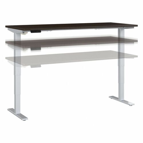 Bush Business Furniture Move 40 Series 72w X 30d Electric Height Adjustable Standing Desk - Mocha Cherry Rectangle Top - Silver T-shaped Base - 176 lb Capacity - Adjustable Height - 28.17" to 48.24" Adjustment x 71.02" Table Top Width x 29.37" Table Top D
