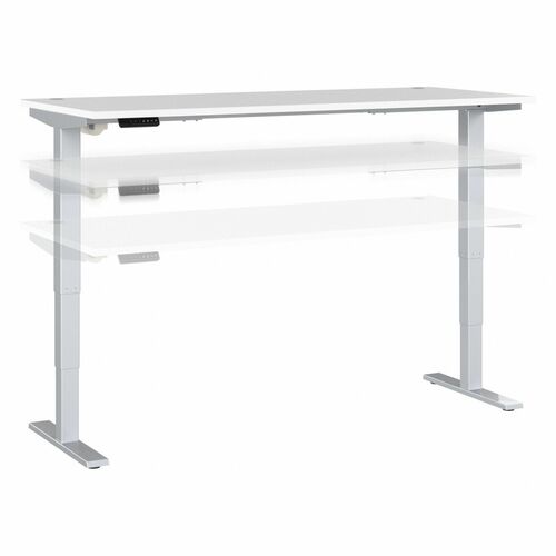 Bush Business Furniture Move 40 Series 72w X 30d Electric Height Adjustable Standing Desk - White Rectangle Top - Silver T-shaped Base - 176 lb Capacity - Height Adjustable - 28.17" to 48.24" Adjustment - 71.02" Table Top Width x 29.37" Table Top Depth - 