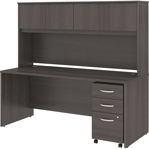 Bush Business Furniture Studio C 72W x 30D Office Desk with Hutch and Mobile File Cabinet - 72" x 30" Desk, 72" Hutch - 3 x File, Box Drawer(s) - 4 Door(s) - Band Edge - Finish: Storm Gray, Thermofused Laminate (TFL)