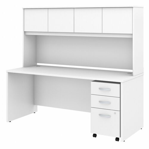 Bush Business Furniture Studio C 72W x 30D Office Desk with Hutch and Mobile File Cabinet - 72" x 30" Desk, 72" Hutch - 3 x File, Box Drawer(s) - 4 Door(s) - Band Edge - Finish: White, Thermofused Laminate (TFL)
