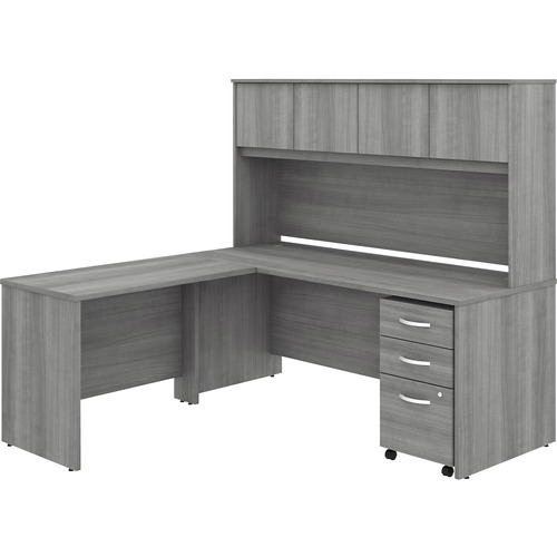 Bush Business Furniture Studio C 72W X 30D L Shaped Desk With Hutch, Mobile File Cabinet and 42W Return - 72" x 30" Desk, 42" Return, 72" Hutch - 3 x File, Box Drawer(s) - 4 Door(s) - Band Edge - Finish: Platinum Gray, Thermofused Laminate (TFL)