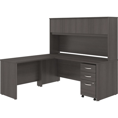 Bush Business Furniture Studio C 72W X 30D L Shaped Desk With Hutch, Mobile File Cabinet and 42W Return - 72" x 30" Desk, 42" Return, 72" Hutch - 3 x File, Box Drawer(s) - 4 Door(s) - Band Edge - Finish: Storm Gray, Thermofused Laminate (TFL)