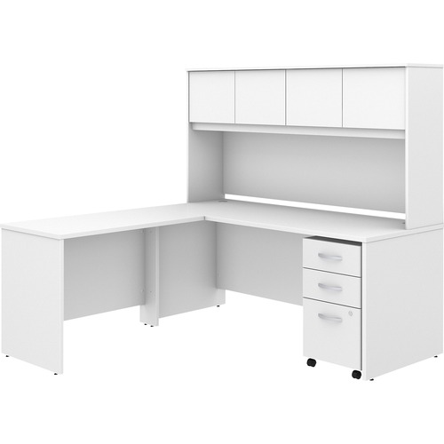 Bush Business Furniture Studio C 72W X 30D L Shaped Desk With Hutch, Mobile File Cabinet and 42W Return - 72" x 30" Desk, 42" Return, 72" Hutch - 3 x File, Box Drawer(s) - 4 Door(s) - Band Edge - Finish: White, Thermofused Laminate (TFL)