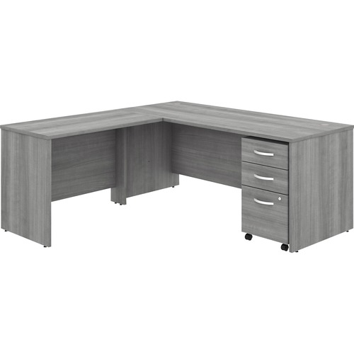 Bush Business Furniture Studio C 72W X 30D L Shaped Desk With Mobile File Cabinet And 42W Return - 72" x 30" Desk, 42" Return - 3 x Box, File Drawer(s) - Band Edge - Finish: Platinum Gray, Thermofused Laminate (TFL)