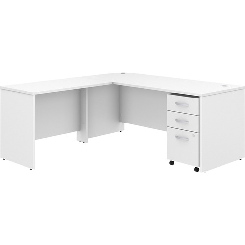 Bush Business Furniture Studio C 72W X 30D L Shaped Desk With Mobile File Cabinet And 42W Return - 72" x 30" Desk, 42" Return - 3 x Box, File Drawer(s) - Band Edge - Finish: White, Thermofused Laminate (TFL)