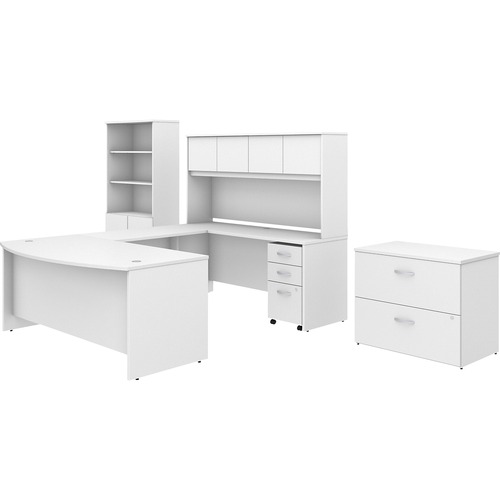 Bush Business Furniture Studio C Desk/Hutch/Bookcase/File Cabinet - 72" x 36" Front Desk, 72" x 24" Credenza Desk, 42" Return, 72" Hutch, 36" File Cabinet, 36" Bookcase - 5 x File, Box Drawer(s) - 4 Door(s) - 5 Shelve(s) - 3 Adjustable Shelf(ves) - Finish