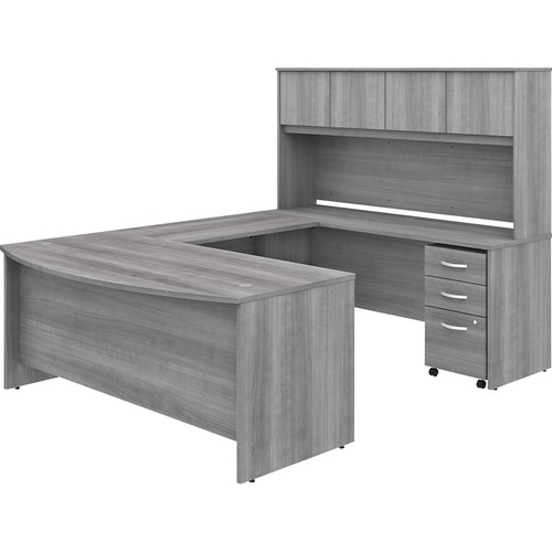 Bush Business Furniture Studio C Desk/Hutch/File Cabinet Set - 72" x 36" Front Desk, 72" x 24" Credenza Desk, 42" Return, 72" Hutch - 3 x File, Box Drawer(s) - 4 Door(s) - Finish: Platinum Gray, Thermofused Laminate (TFL)