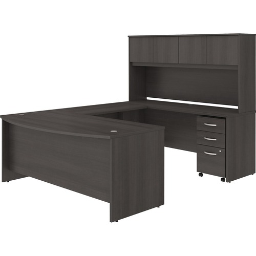 Bush Business Furniture Studio C Desk/Hutch/File Cabinet Set - 72" x 36" Front Desk, 72" x 24" Credenza Desk, 42" Return, 72" Hutch - 3 x File, Box Drawer(s) - 4 Door(s) - Finish: Storm Gray, Thermofused Laminate (TFL)