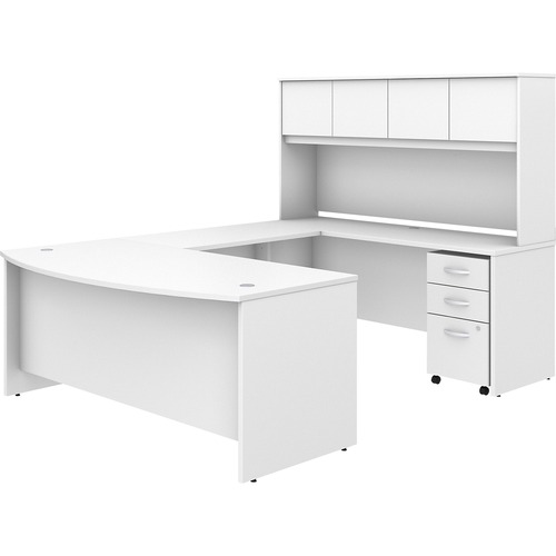 Bush Business Furniture Studio C Desk/Hutch/File Cabinet Set - 72" x 36" Front Desk, 72" x 24" Credenza Desk, 42" Return, 72" Hutch - 3 x File, Box Drawer(s) - 4 Door(s) - Finish: White, Thermofused Laminate (TFL)
