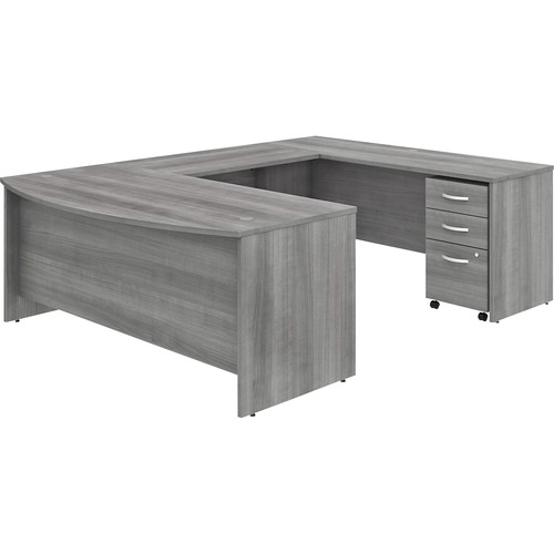 Bush Business Furniture Studio C 72W x 36D U Shaped Desk with Mobile File Cabinet - 72" x 36" Front Desk, 72" x 24" Credenza Desk, 42" Return - 3 x File, Box Drawer(s) - Finish: Platinum Gray, Thermofused Laminate (TFL)