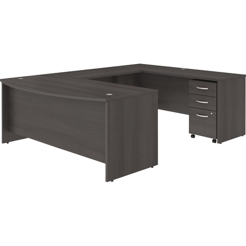 Bush Business Furniture Studio C 72W x 36D U Shaped Desk with Mobile File Cabinet - 72" x 36" Front Desk, 72" x 24" Credenza Desk, 42" Return - 3 x File, Box Drawer(s) - Finish: Storm Gray, Thermofused Laminate (TFL)