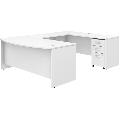 Bush Business Furniture Studio C 72W x 36D U Shaped Desk with Mobile File Cabinet - 72" x 36" Front Desk, 72" x 24" Credenza Desk, 42" Return - 3 x File, Box Drawer(s) - Finish: White, Thermofused Laminate (TFL)