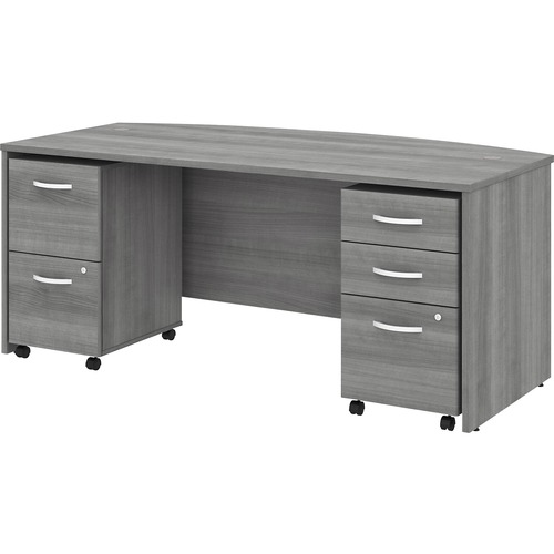 Bush Business Furniture Studio C 72W X 36D Bow Front Desk With Mobile File Cabinets - 72" x 36" Front Desk - 5 x File, Box Drawer(s) - Finish: Platinum Gray, Thermofused Laminate (TFL)