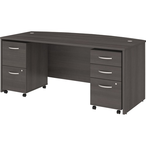 Bush Business Furniture Studio C 72W X 36D Bow Front Desk With Mobile File Cabinets - 72" x 36" Front Desk - 5 x File, Box Drawer(s) - Finish: Storm Gray, Thermofused Laminate (TFL)