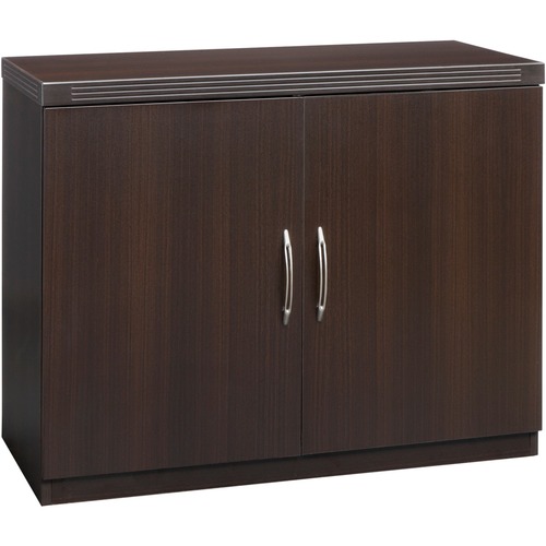 Safco Aberdeen Series Storage Cabinet - 14.9"0.7" x 26.1" Door, 34.6" x 16.7"24.7" Interior Cabinet, 36" x 18"29.5" Cabinet - File Drawer(s) - 2 Door(s) - 1 Shelve(s) - Material: Medium Density Fiberboard (MDF), Laminate - Finish: Mocha