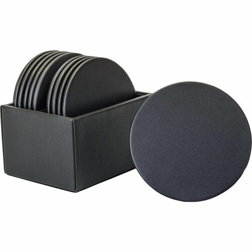 Dacasso Leather Round Coaster Set - Round - Black - Top Grain Leather - 1Each