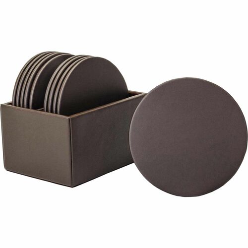 Dacasso Leatherette Round Coaster Set - Round - Chocolate Brown - Leatherette - 1Each