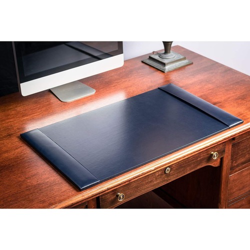 Dacasso Bonded Leather Desk Pad - Rectangular - 30" Width - Bonded Leather, Velveteen - Navy Blue
