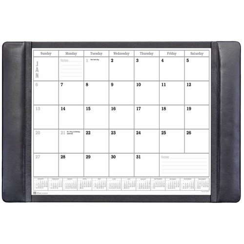 Dacasso Leather Calendar Desk Pad - Rectangular - 12 Sheets - Top Grain Leather, Leatherette, Velveteen - Black
