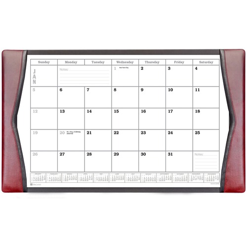 Dacasso Leather Calendar Desk Pad - Rectangular - 12 Sheets - Top Grain Leather, Velveteen - Burgundy
