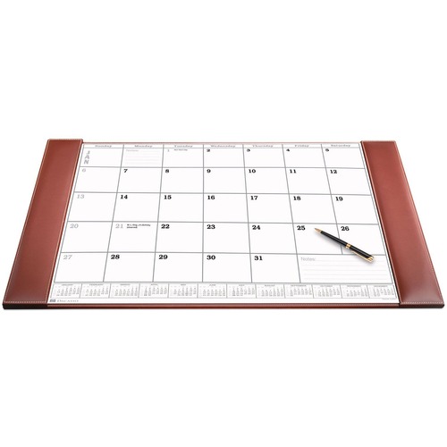 Dacasso Rustic Leather Calendar Desk Pad - Rectangular - 12 Sheets - Top Grain Leather, Velveteen - Rustic Brown